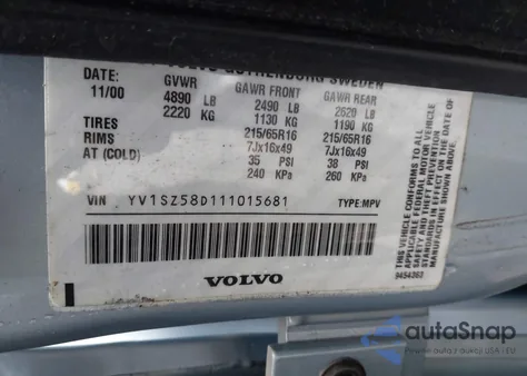 2001 Volvo V70 Xc from USA, damaged, VIN YV1SZ58D111015681